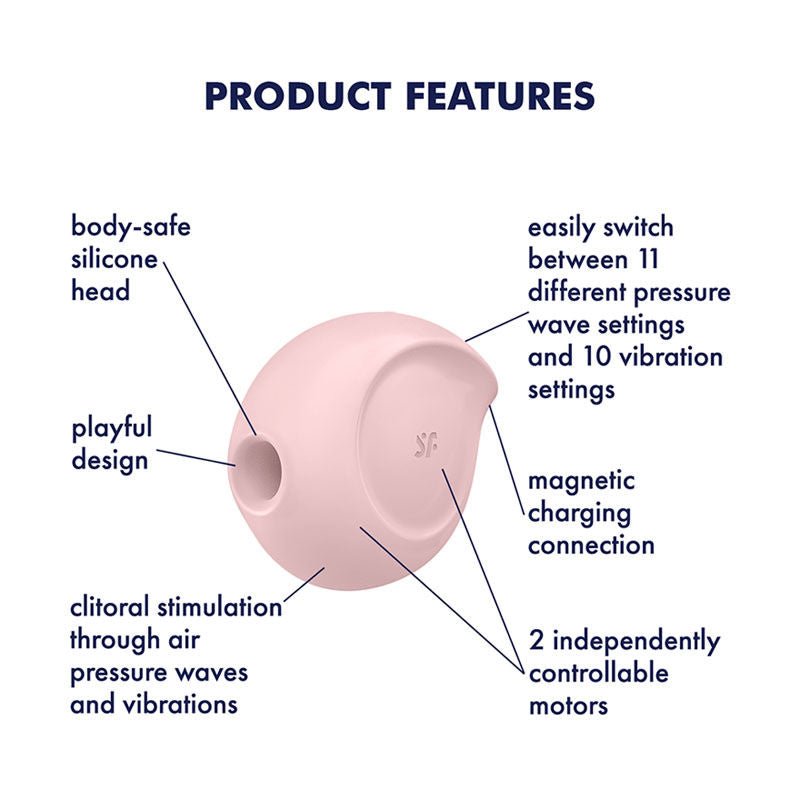 Satisfyer - sugar rush - pink clitoral suction stimulator - Product side view, with specifications  | Flirty Bay